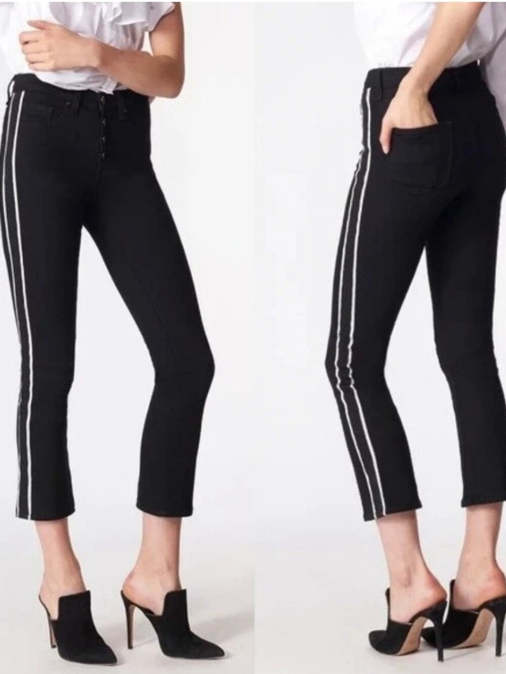 VERONICA BEARD Jeans Womens sz 26 Black CAROLYN High Rise Silver Stripe